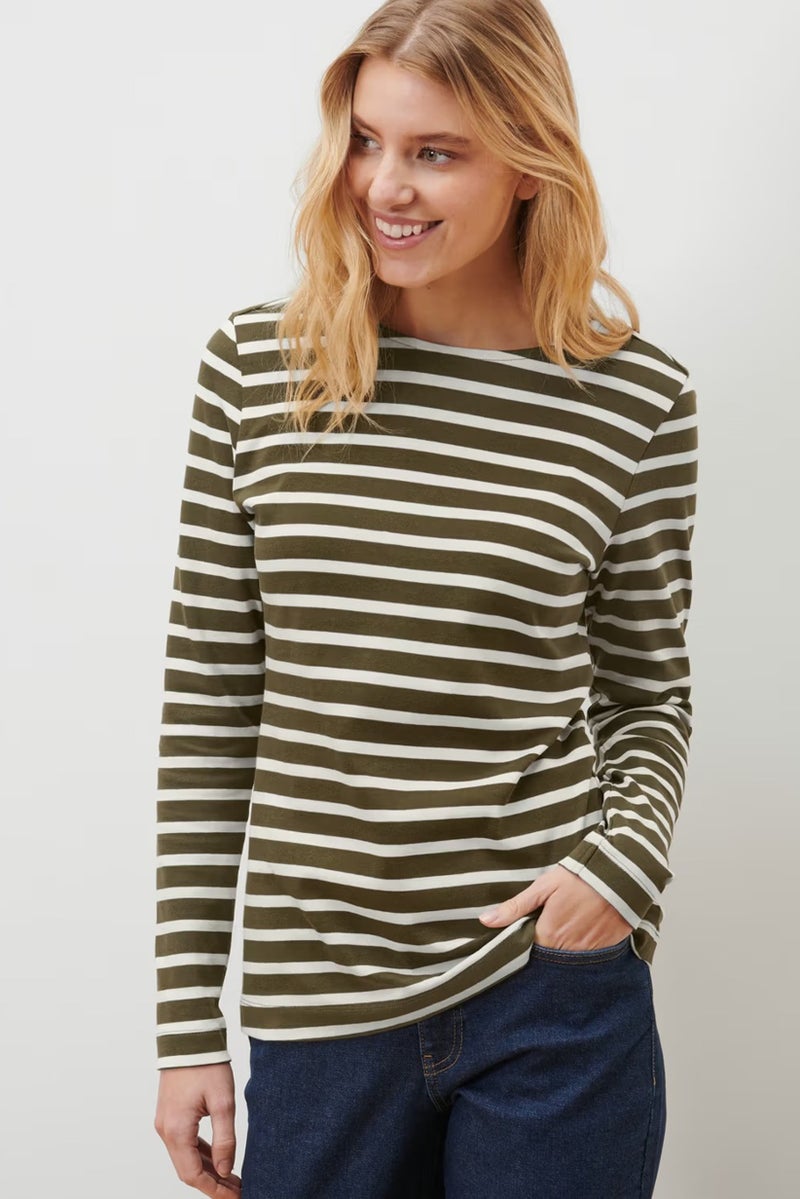 Tchibo Women Crew Neck Long Sleeve Stripe T-Shirt, Multicolor - Image 1